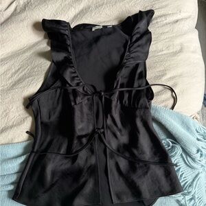 Wilfred Satin Black Tie Front Blouse